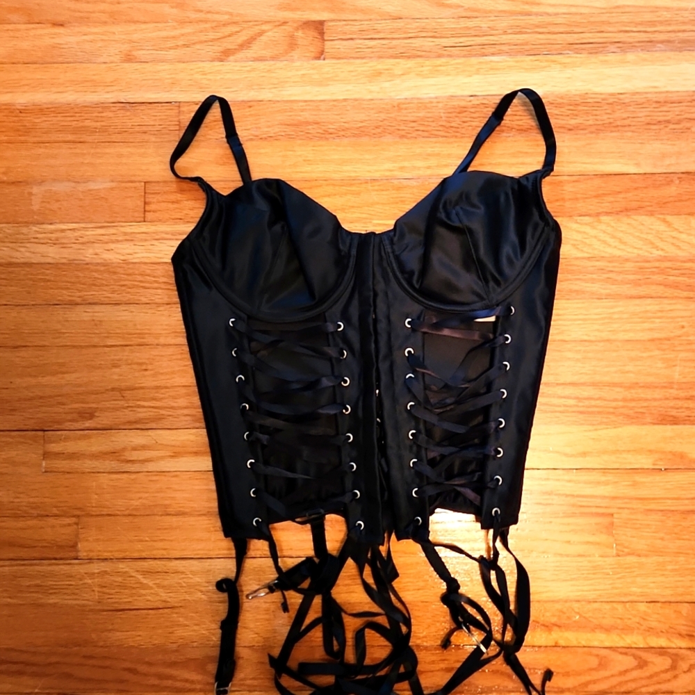 Black lace up garter corset by Shirley of Hollywood